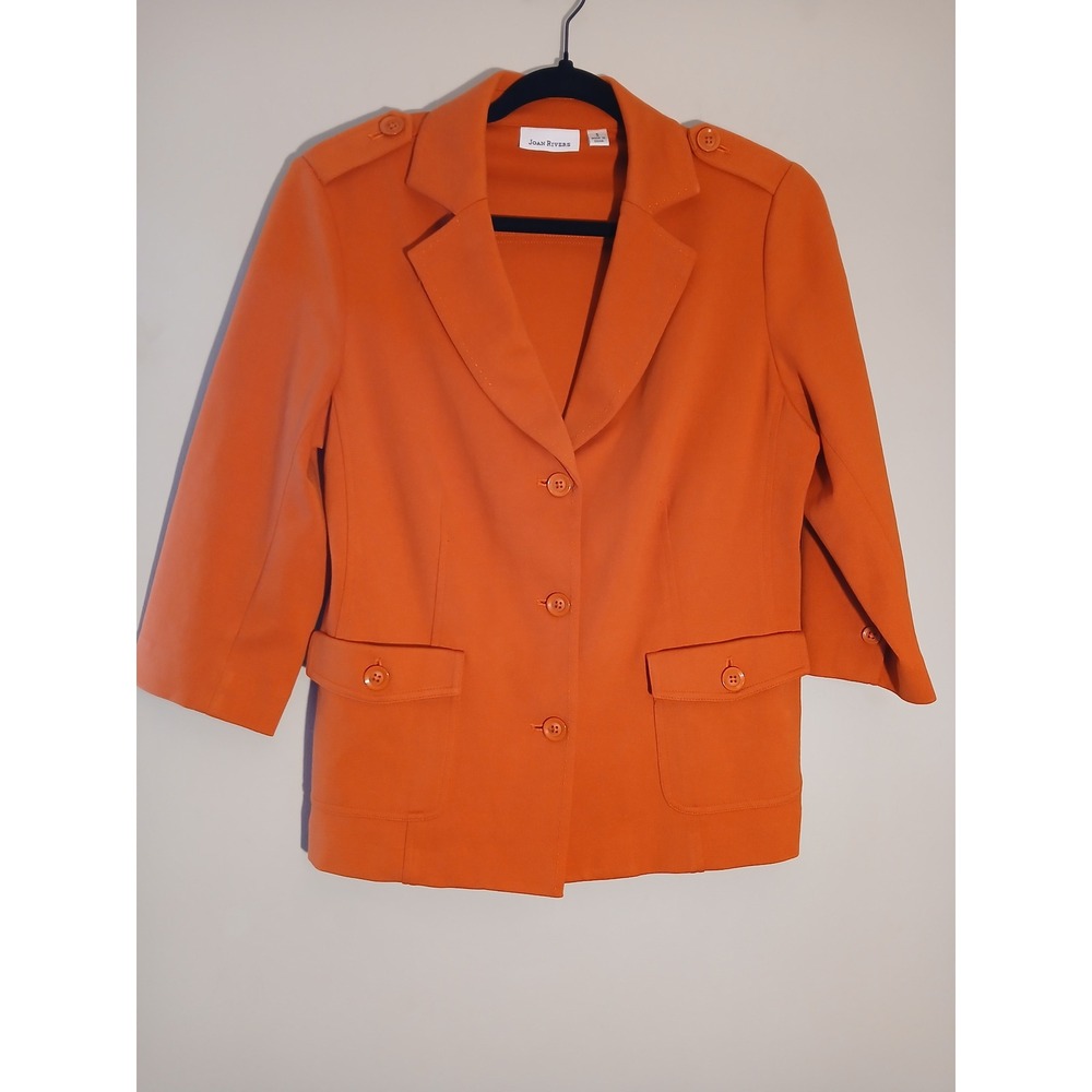 JOAN RIVERS Orange Blazer Jacket 3/4 Sleeve Button Front‎ Women's Size S